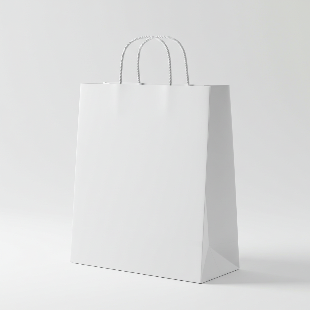 White Shopping Bag with Handles on Plain Background