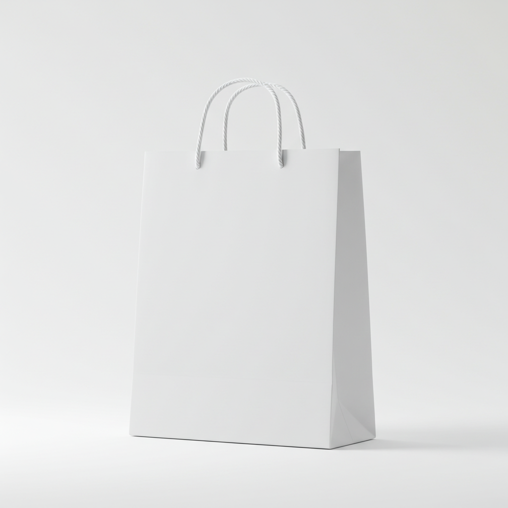 Plain White Paper Shopping Bag on White Background