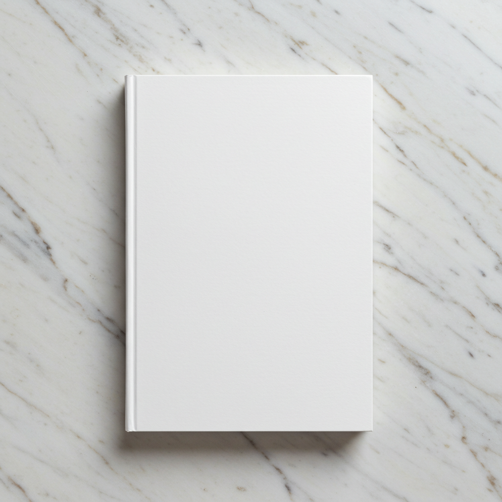 Blank White Book Cover on Marble Surface