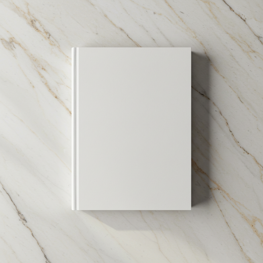 Blank White Book on Marble Surface