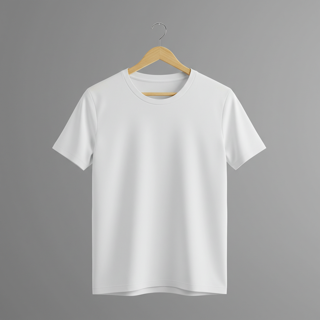 Plain White T-Shirt on Wooden Hanger Mockup
