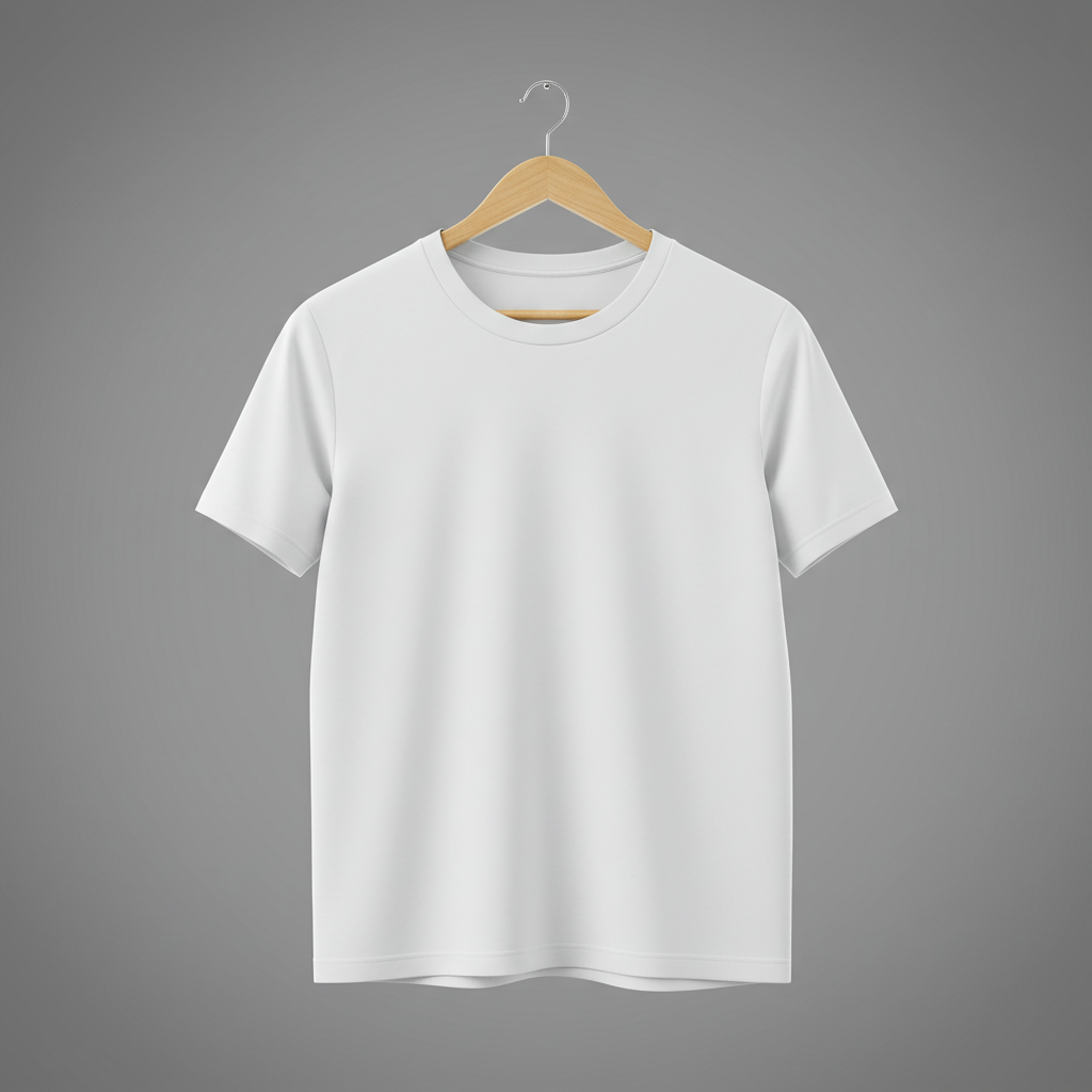 White T-Shirt on Hanger Isolated on Grey Background