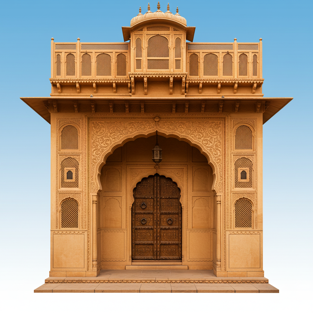 Ornate Indian Archway with Wooden Door