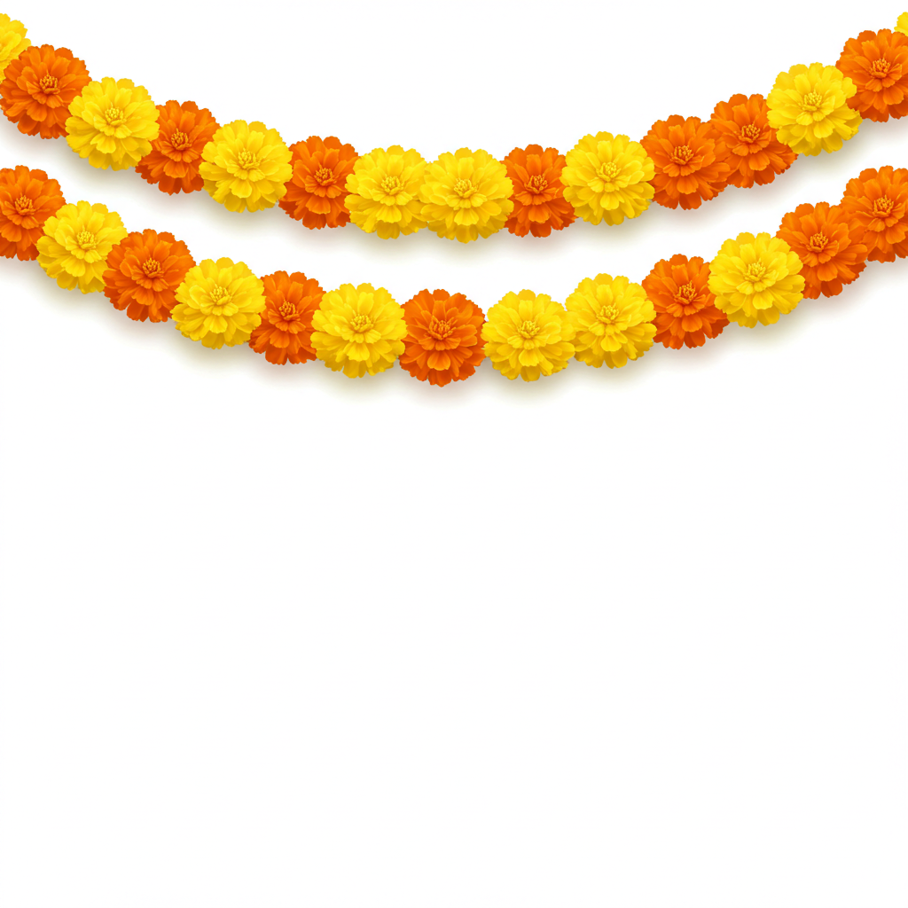 Marigold Flower Garland on White Background