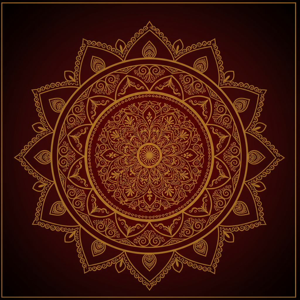 Intricate Golden Mandala Design on Maroon Background