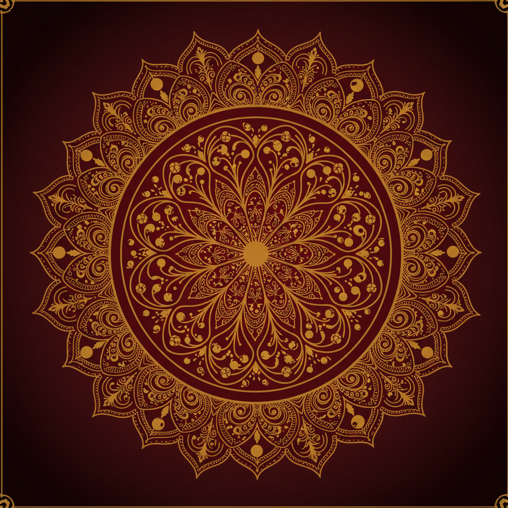Elegant Gold Mandala Design on Maroon Background
