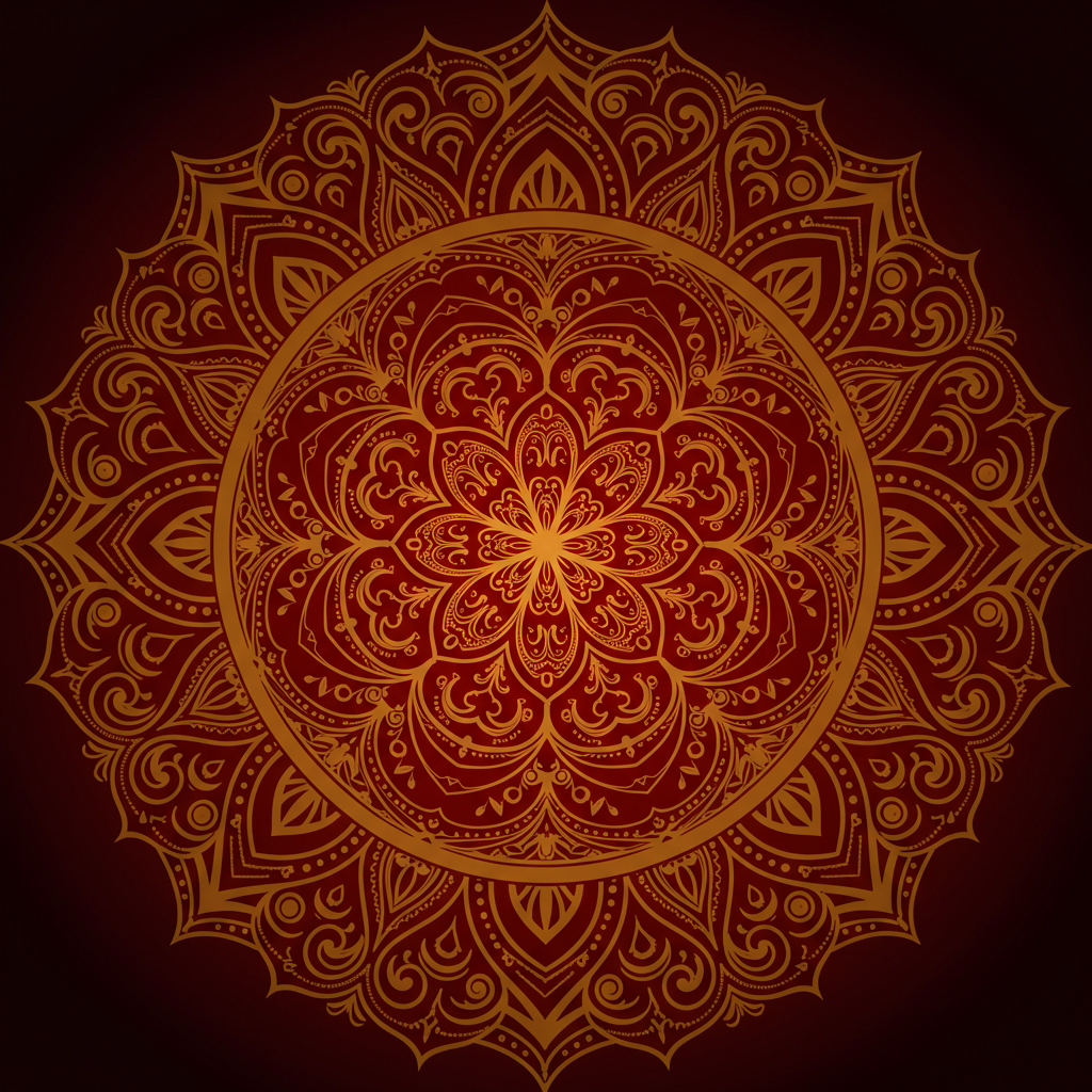 Golden Ornamental Mandala on Deep Red Background