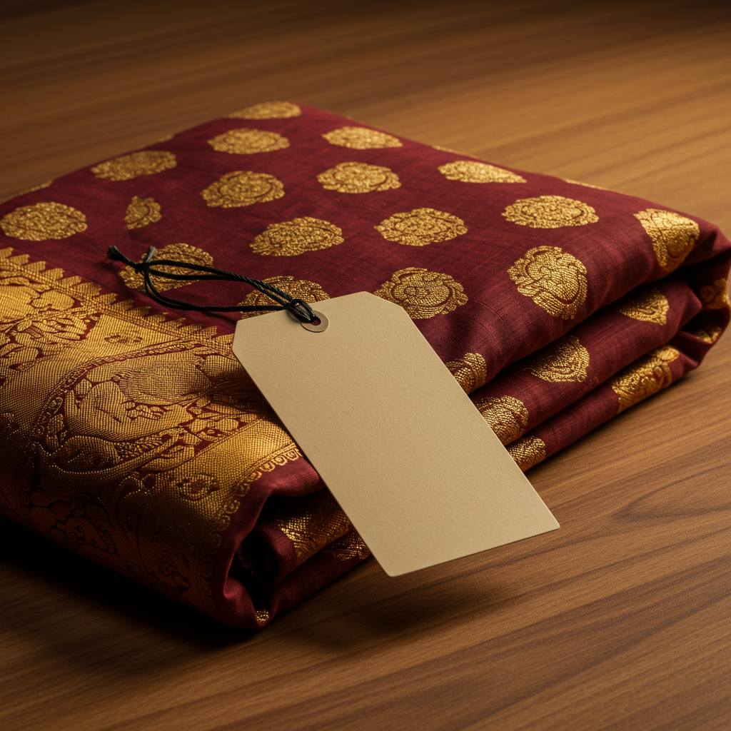 Luxurious Red and Gold Brocade Fabric with Blank Tag