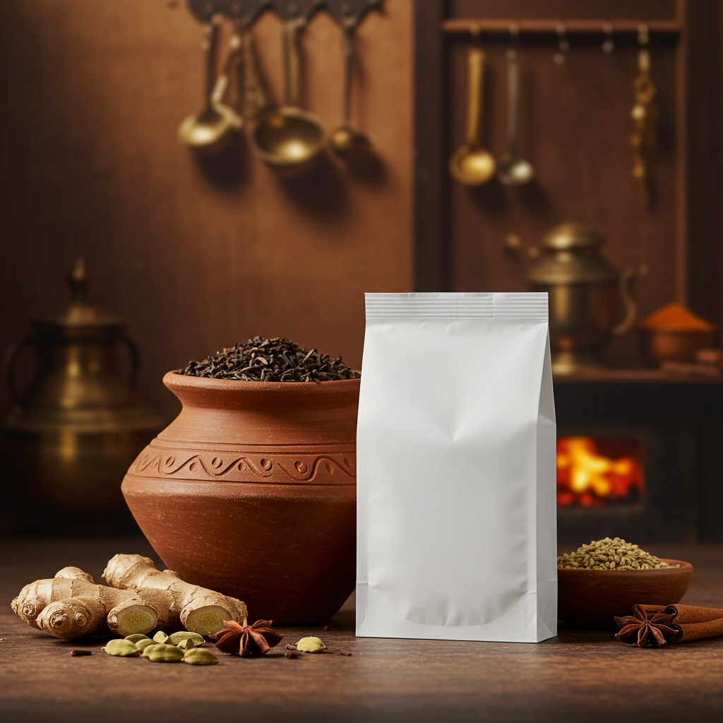 Clay Pot and Spice Pack in Rustic Kitchen Setting