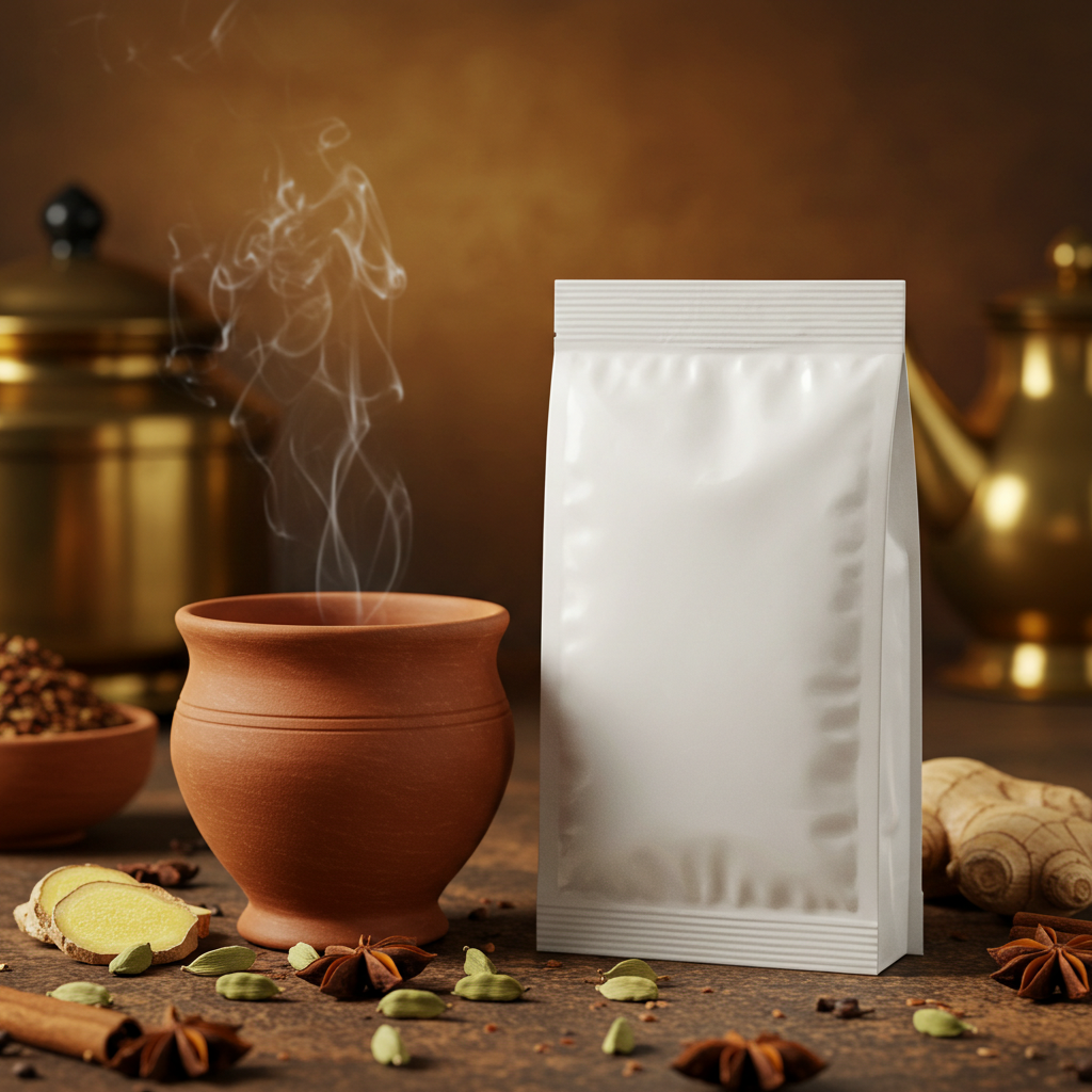 Herbal Tea with Spices and Steaming Clay Vessel