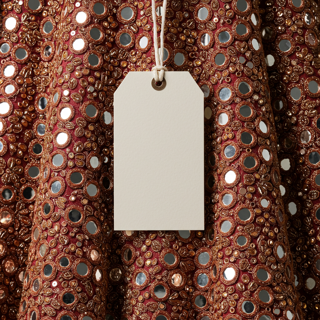 Decorative Fabric with Mirrors and Tag Label