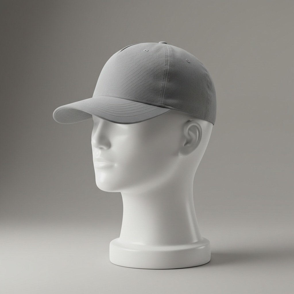 Gray Baseball Cap on White Mannequin Bust