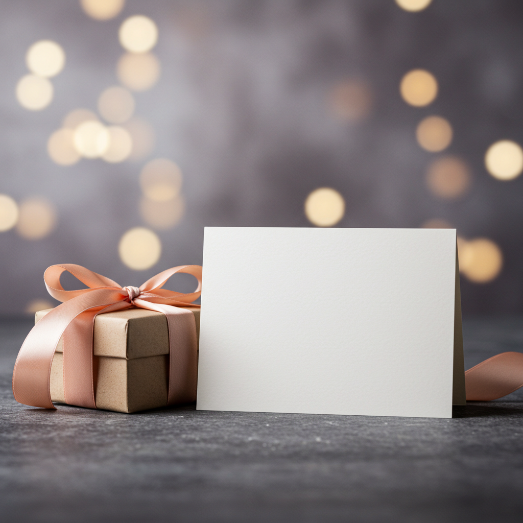 Gift Box with Empty Card and Soft Lights Background