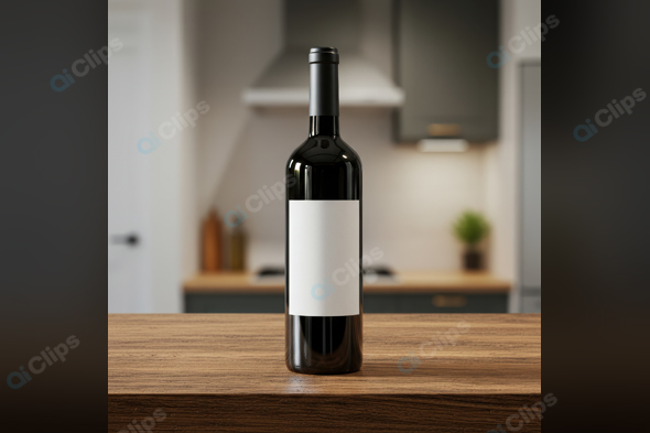 Wine Bottle on Wooden Kitchen Countertop