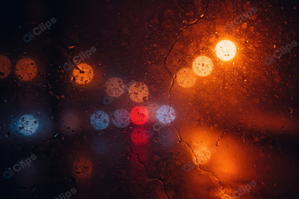 Blurred Raindrops on Car Window with City Lights in Background