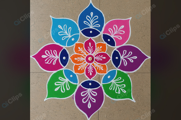 Colorful Rangoli Design with Leaf Patterns