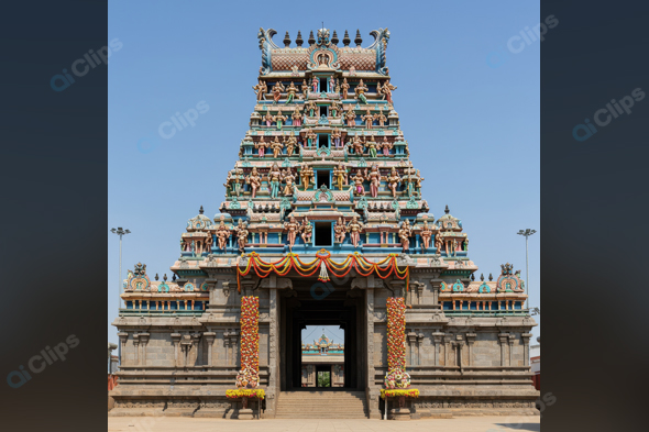 South Indian Temple Gopuram with Intricate Sculptures