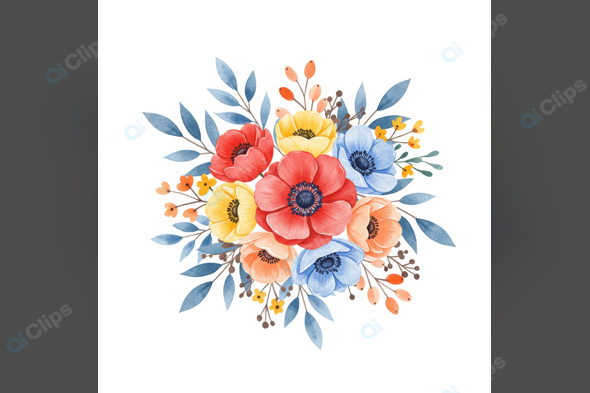 Colorful Watercolor Floral Bouquet Illustration