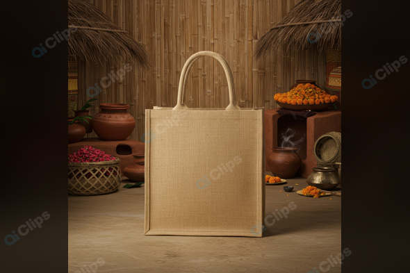Eco-Friendly Jute Bag in Rustic Village Setting