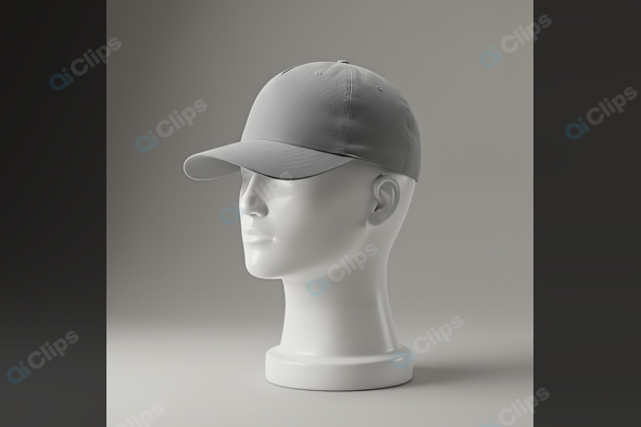 Gray Baseball Cap on White Mannequin Bust