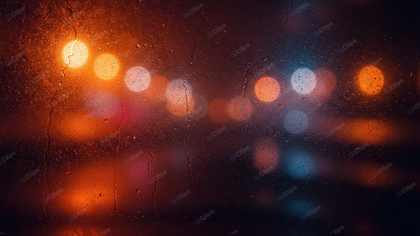 Urban Night Lights Through Rainy Window