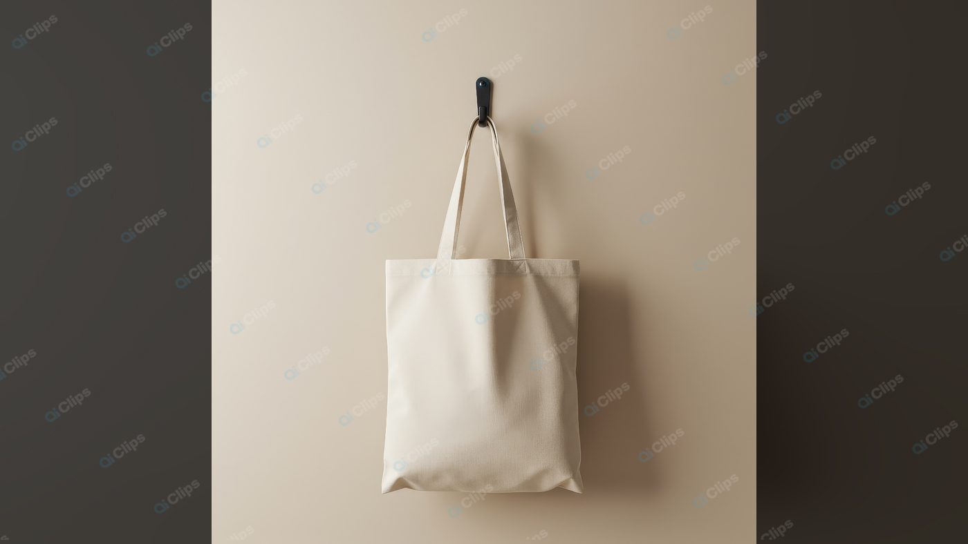 Beige Canvas Tote Bag Hanging on Wall Hook