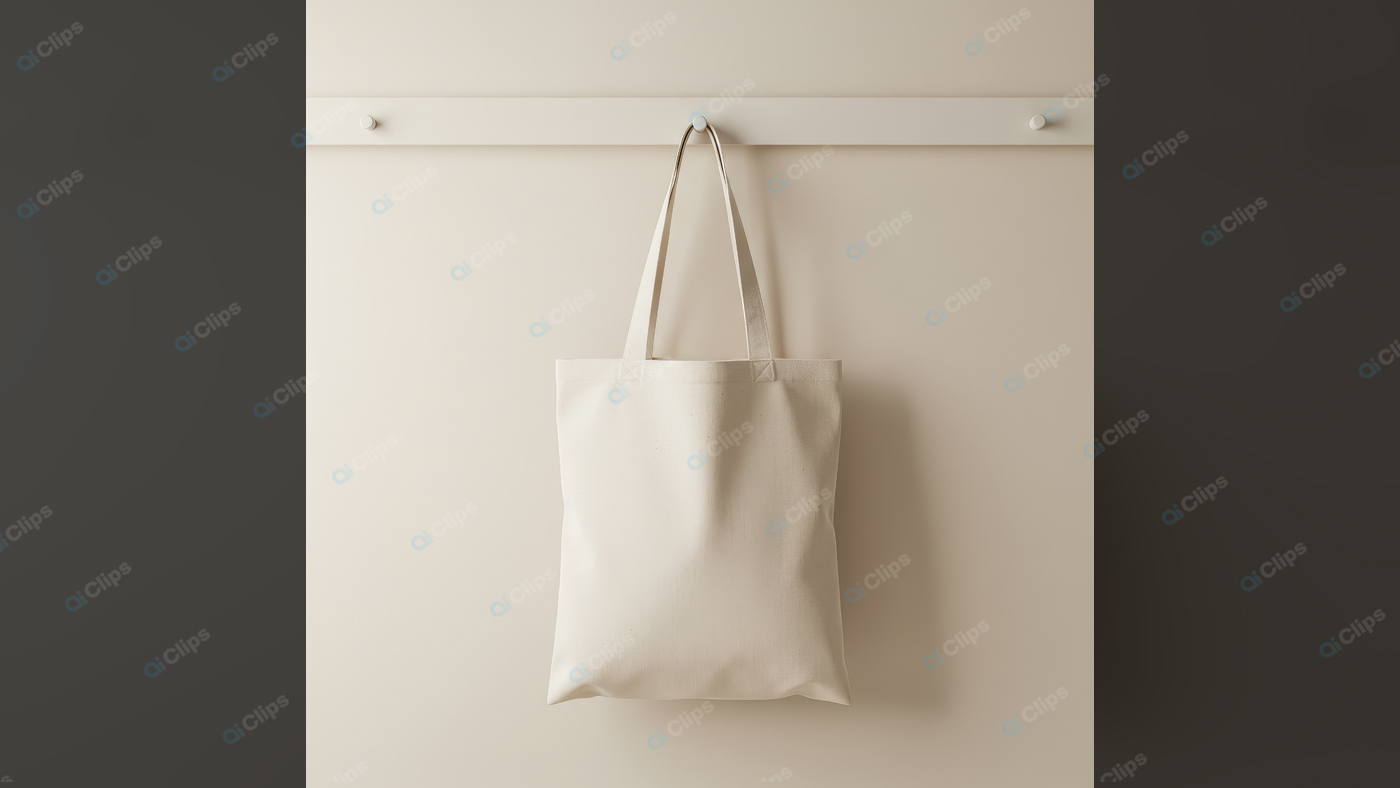 Beige Canvas Tote Bag Hanging on Wall Peg