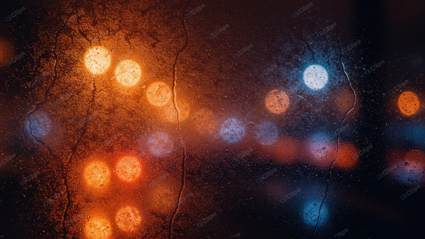 Rainy Night City Lights Through Foggy Window