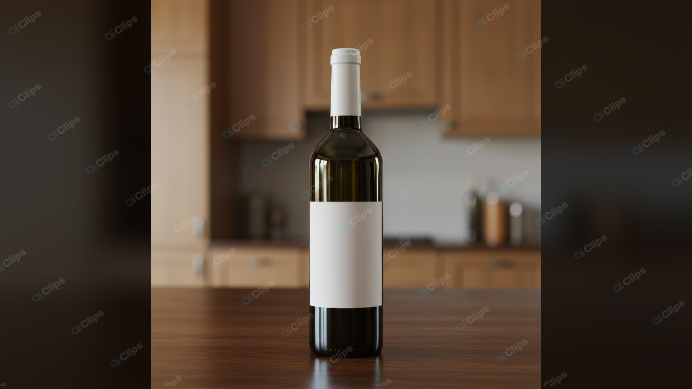 Bottle of Wine with Blank Label on Kitchen Table