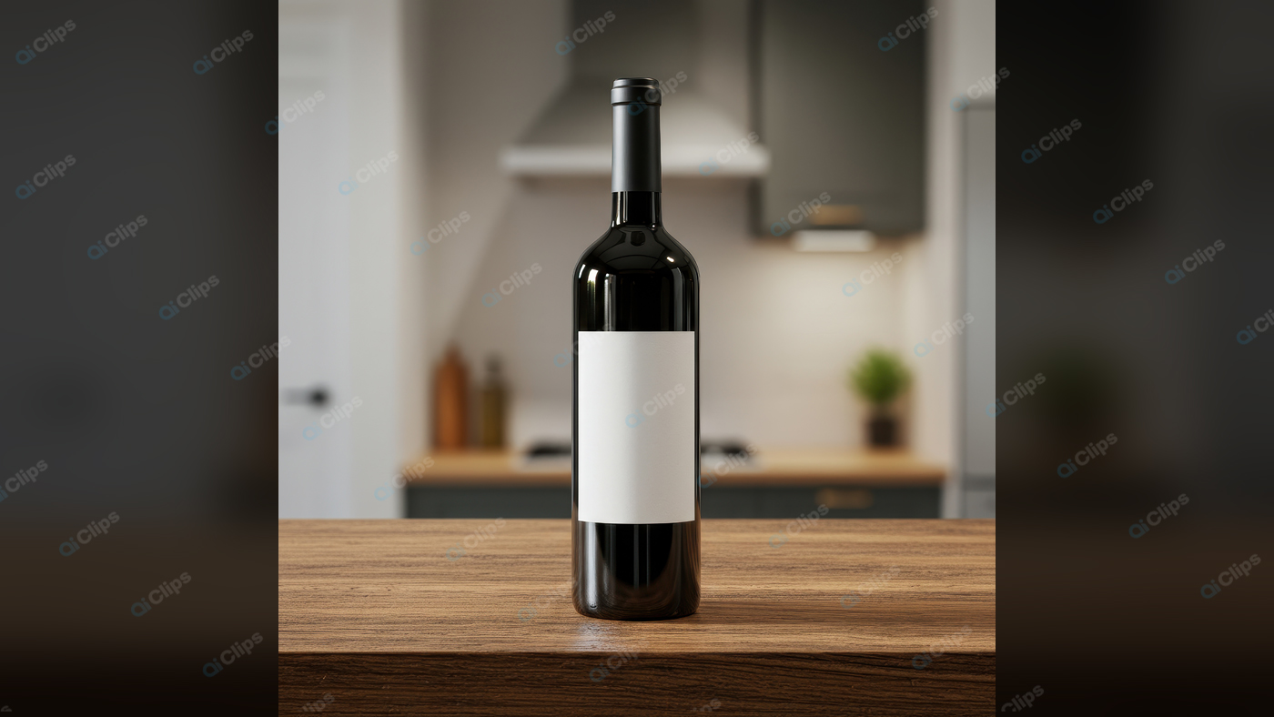Wine Bottle on Wooden Kitchen Countertop