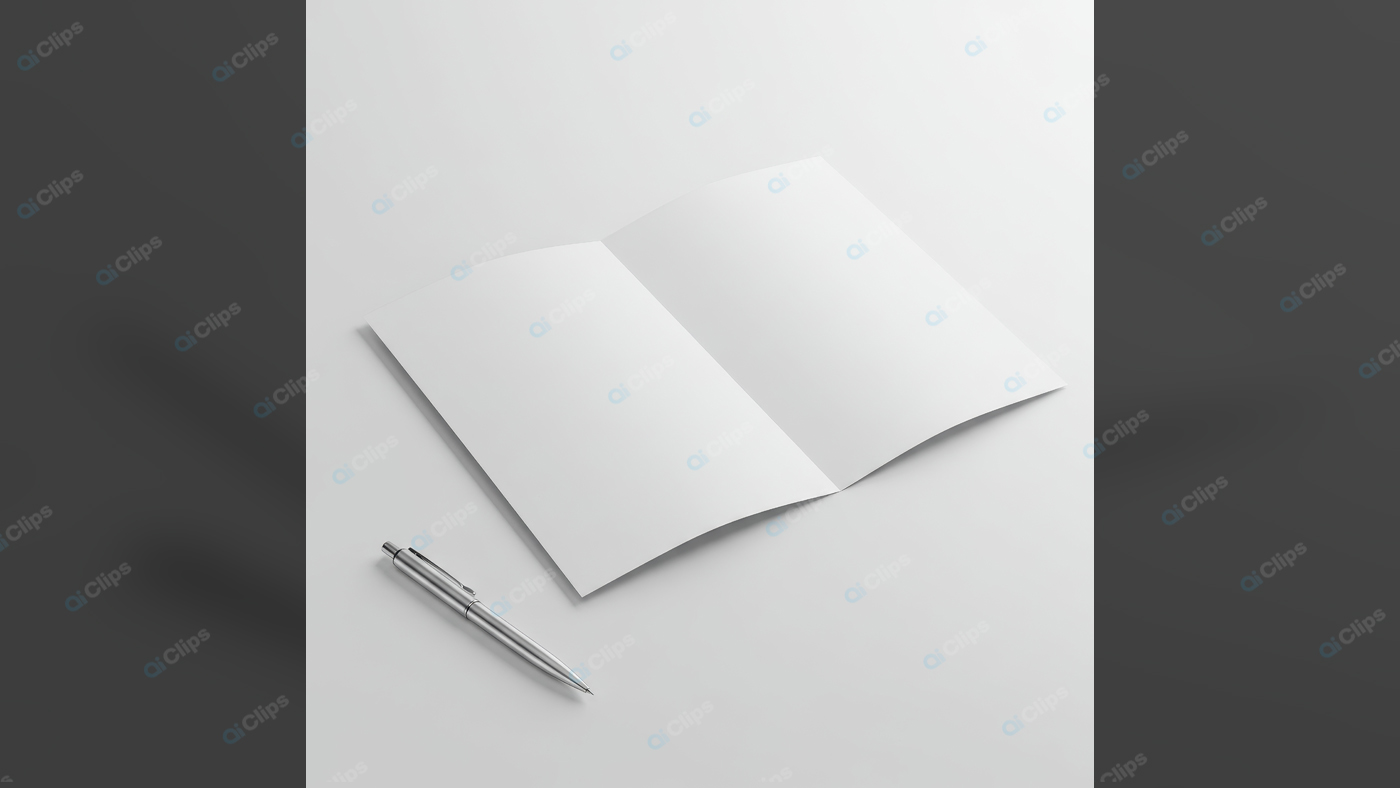 Blank Open Magazine with Silver Pen on White Background