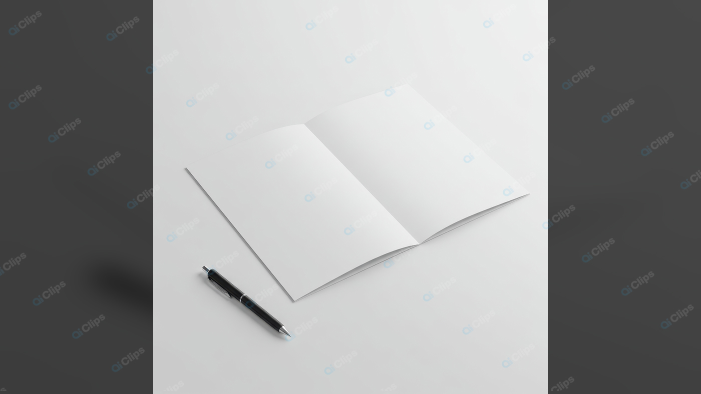 Open Notebook with Pen on White Background