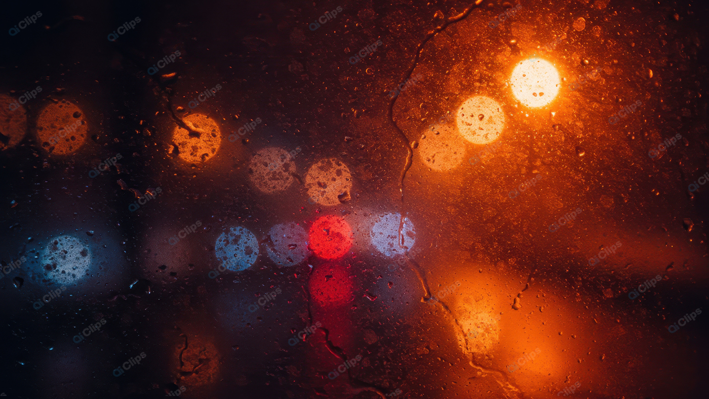 Blurred Raindrops on Car Window with City Lights in Background