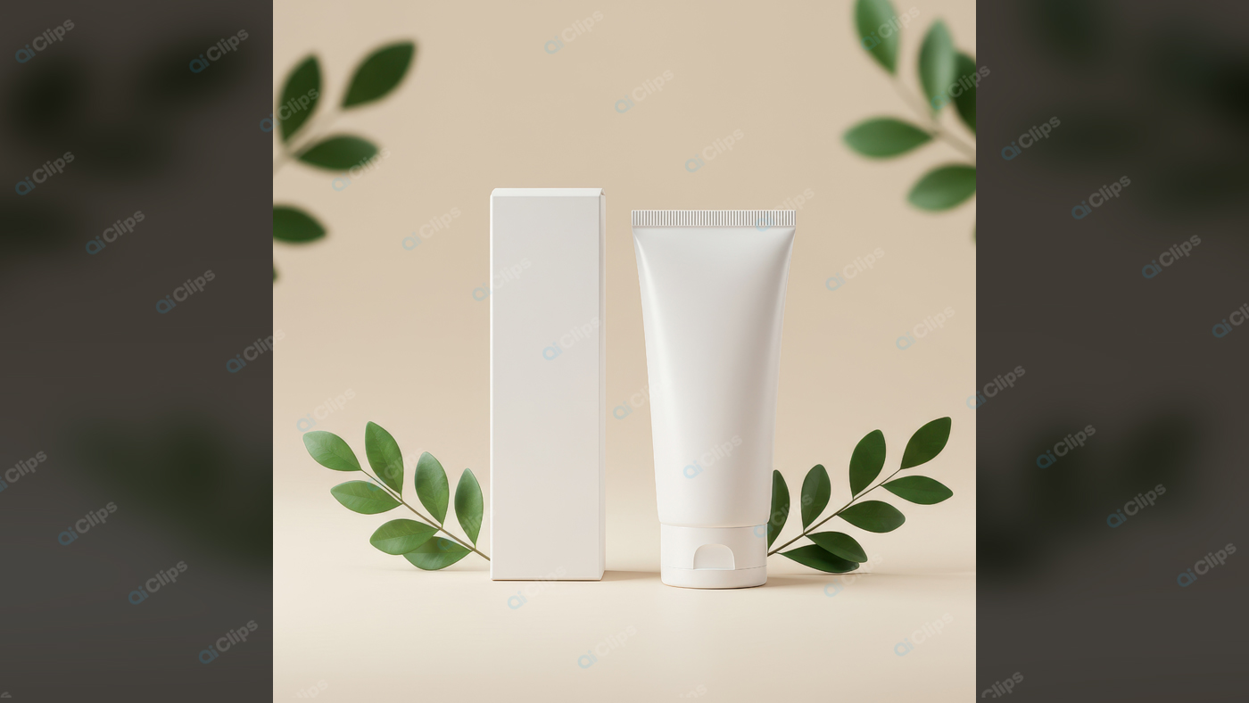 Natural Skincare Tube and Box with Green Leaves