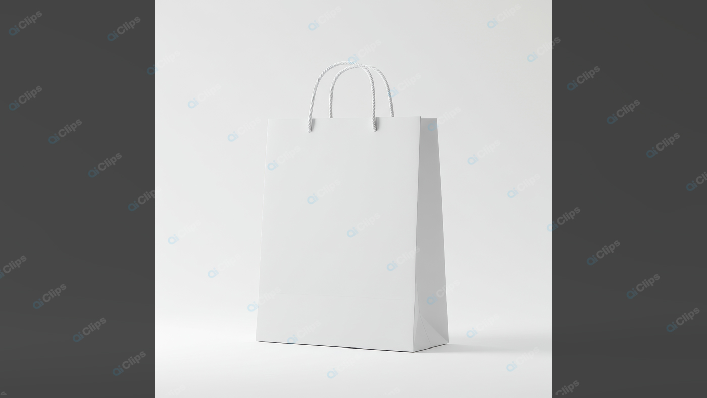 Plain White Paper Shopping Bag on White Background