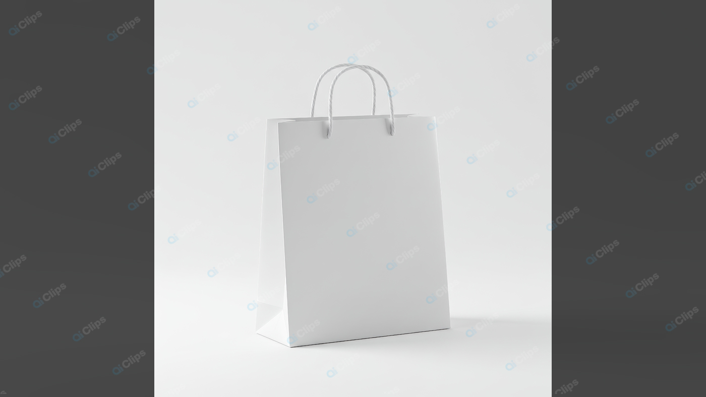 White Paper Shopping Bag with Handles on Plain Background