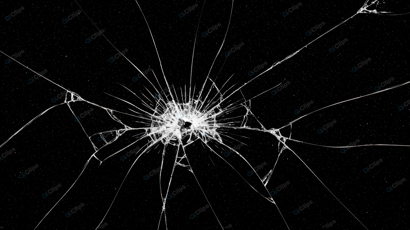 Cracked Glass Impact on Black Background