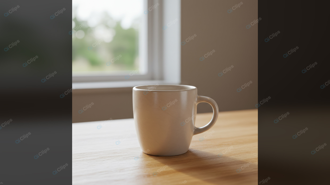 White Ceramic Mug on Wooden Table Near Window