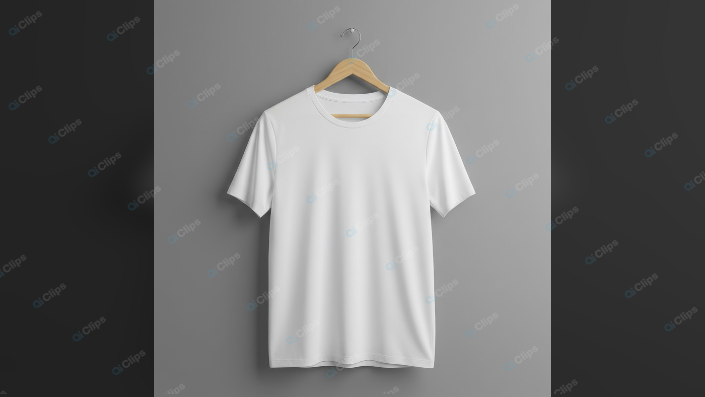 White Blank T-Shirt on Hanger Against Gray Background