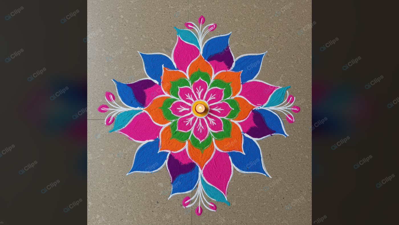 Colorful Rangoli Design with Diya Centerpiece