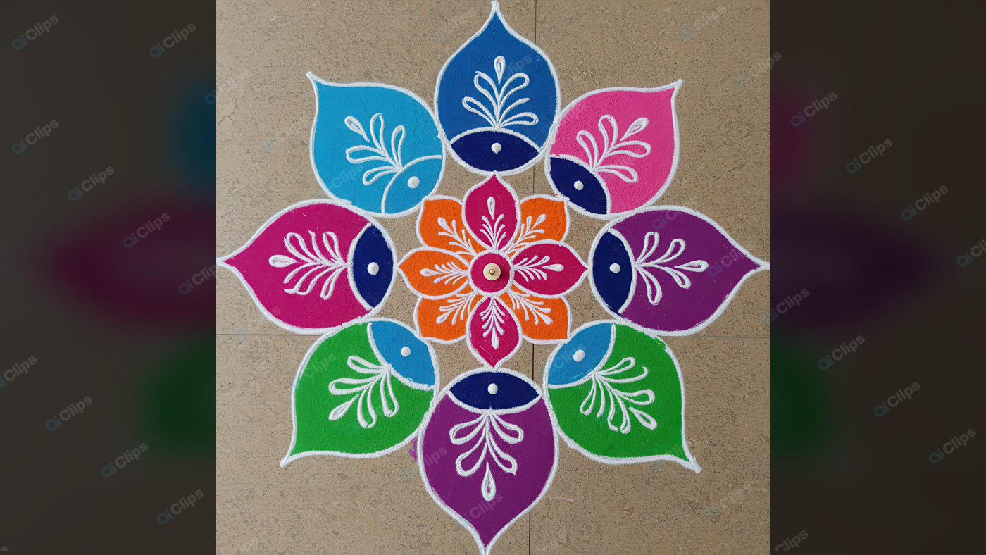 Colorful Rangoli Design with Leaf Patterns