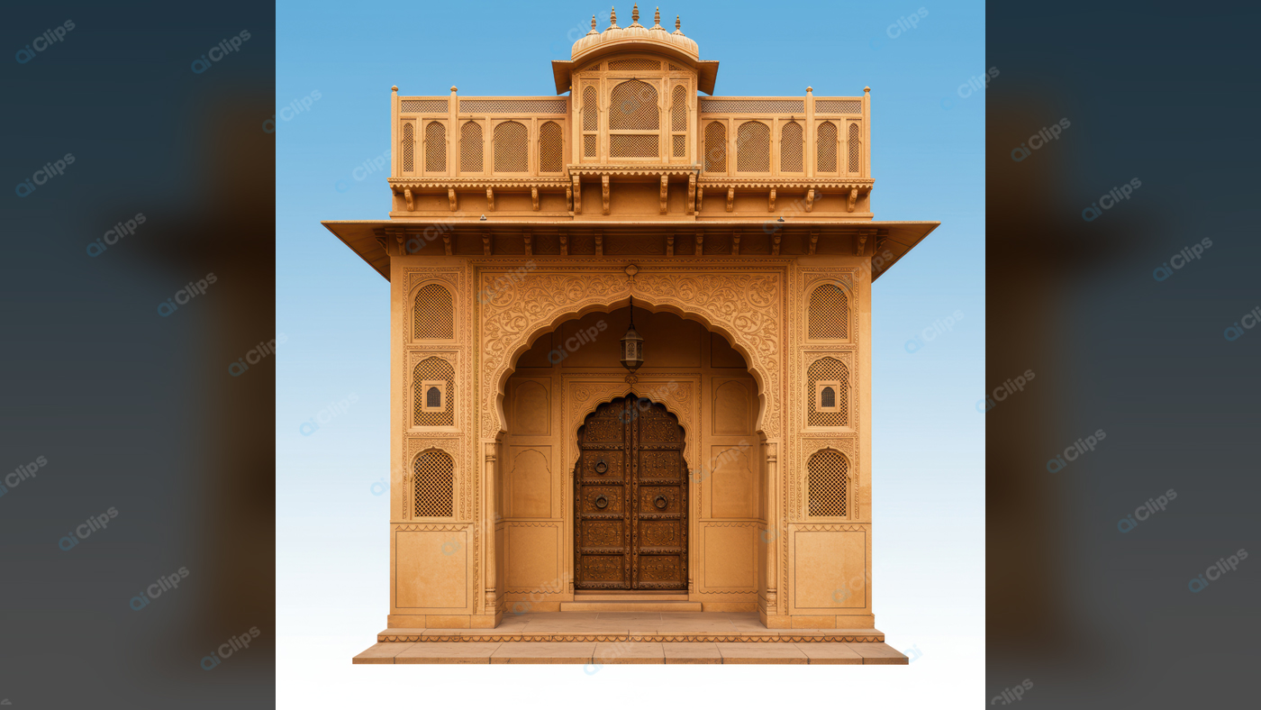 Ornate Indian Archway with Wooden Door