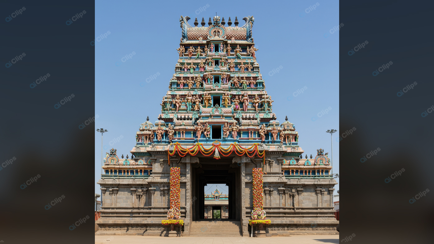 South Indian Temple Gopuram with Intricate Sculptures