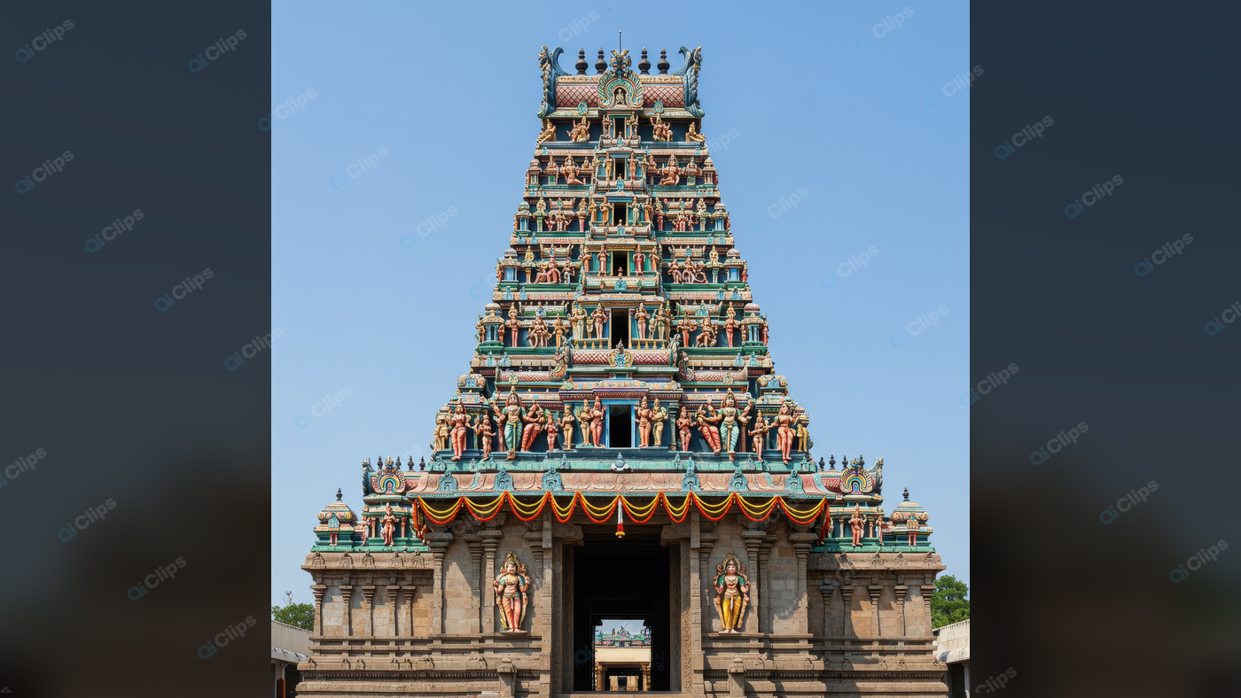 Intricately Carved Hindu Temple Tower Under Blue Sky