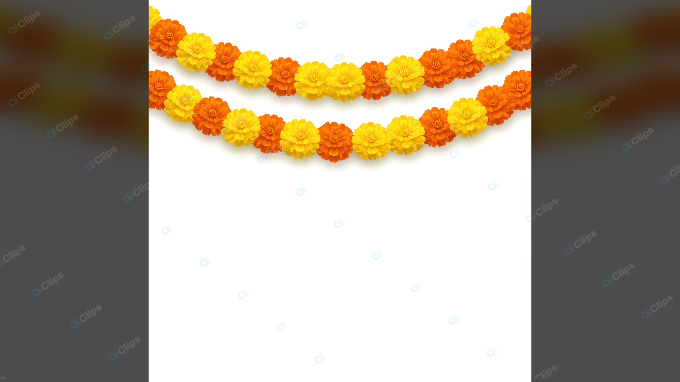 Marigold Flower Garland on White Background