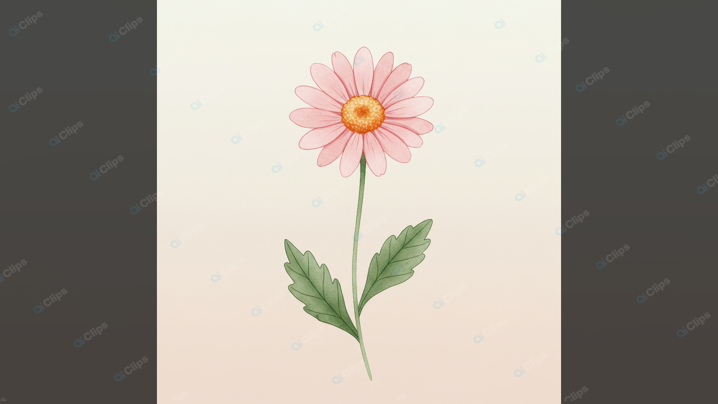 Pink Daisy with Green Leaves on Soft Background
