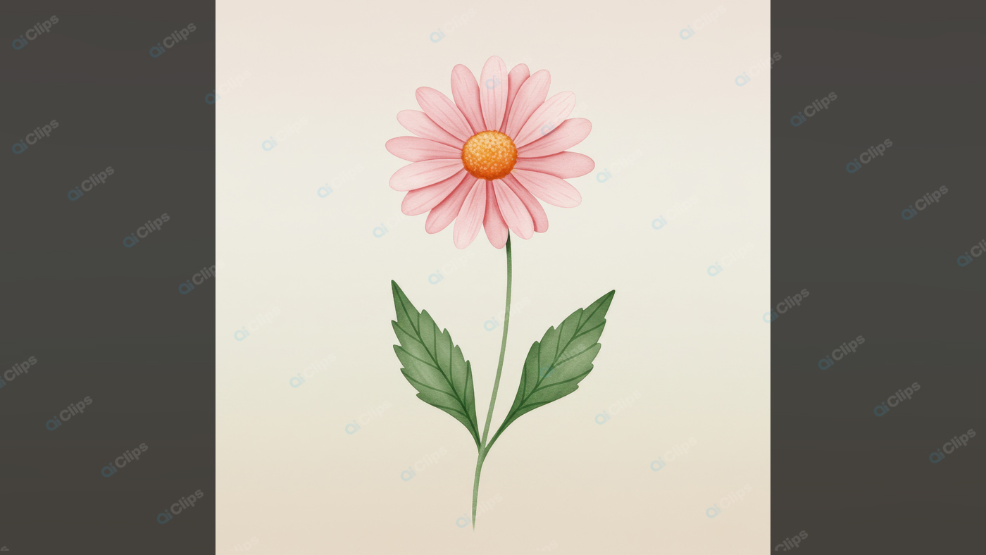 Pink Daisy Blossom with Green Leaves on Pastel Background