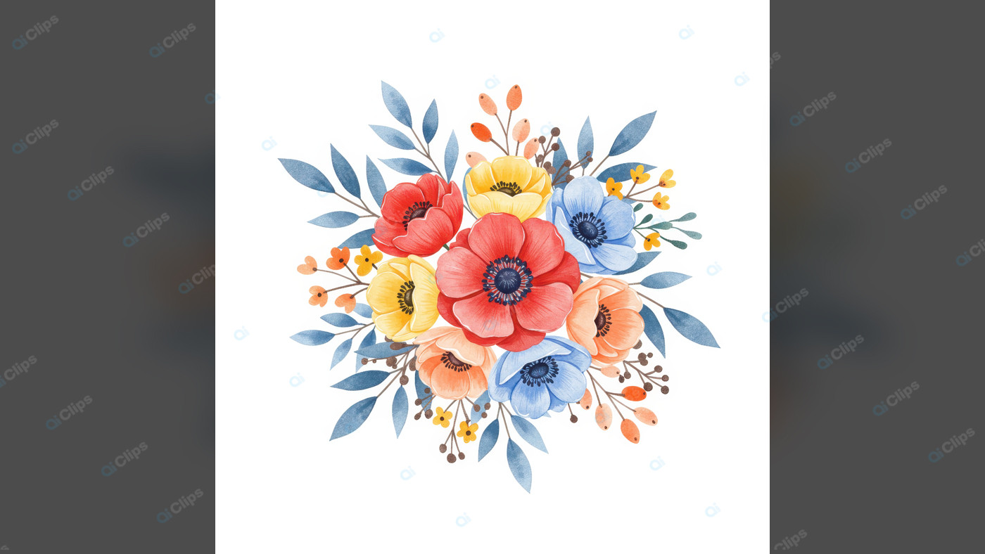 Colorful Watercolor Floral Bouquet Illustration