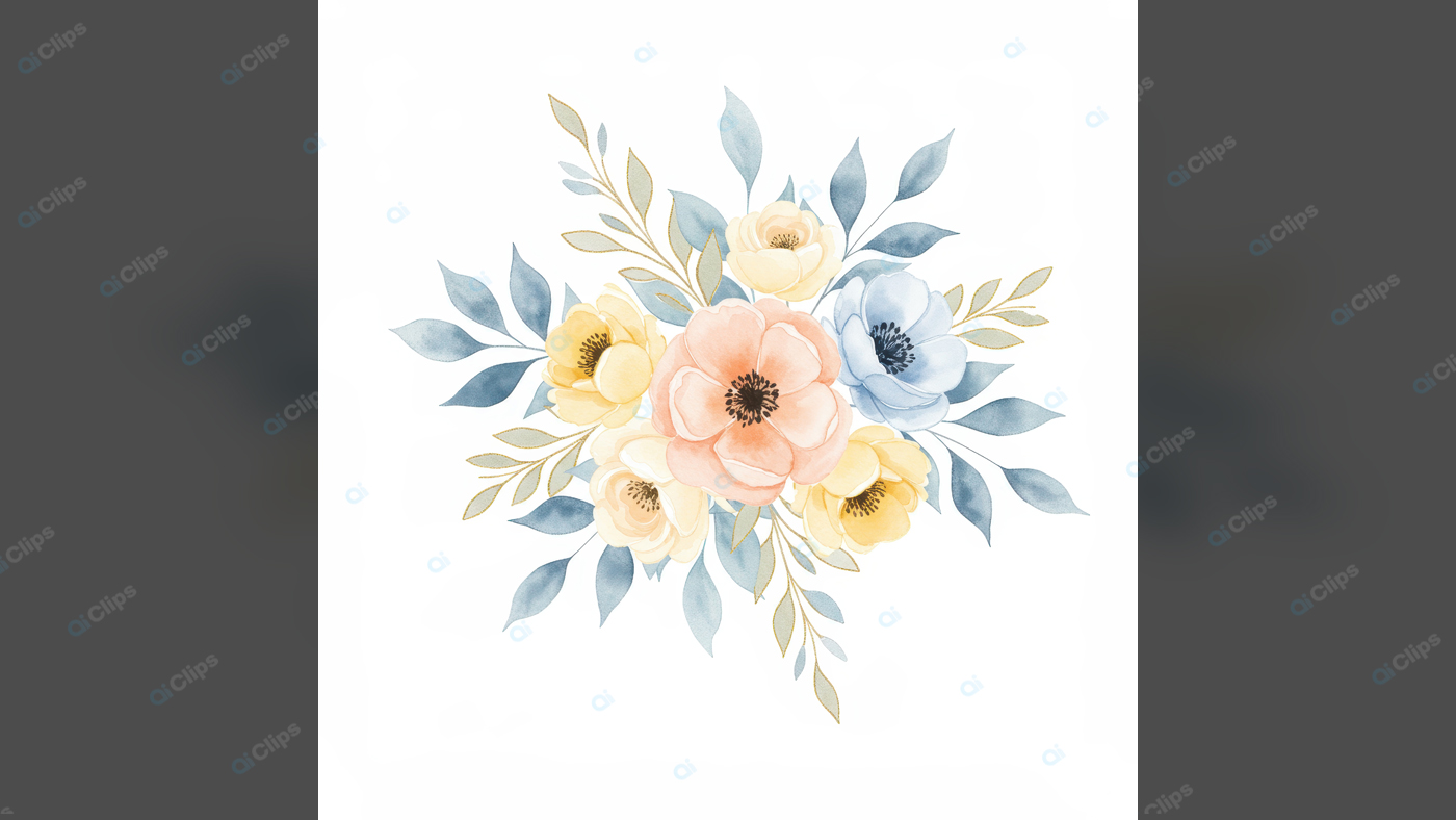 Watercolor Floral Bouquet with Pastel Blooms