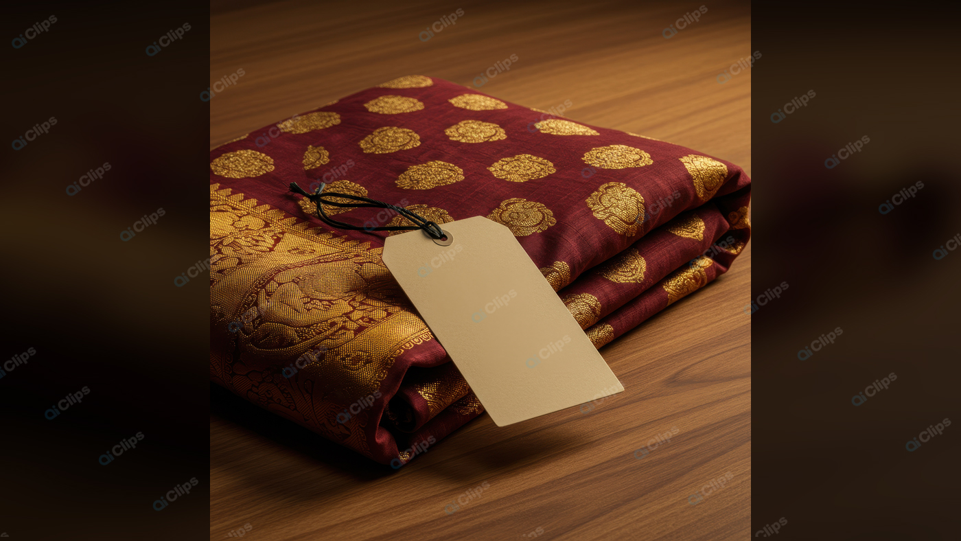 Luxurious Red and Gold Brocade Fabric with Blank Tag
